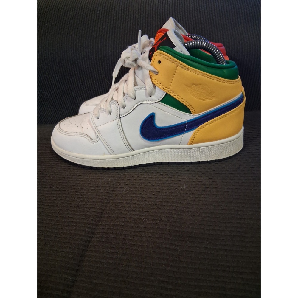 Nike Air Jordan 1 Mid Multi-Color White Yellow Orange 554725-128 Womens 7.5 / 6Y